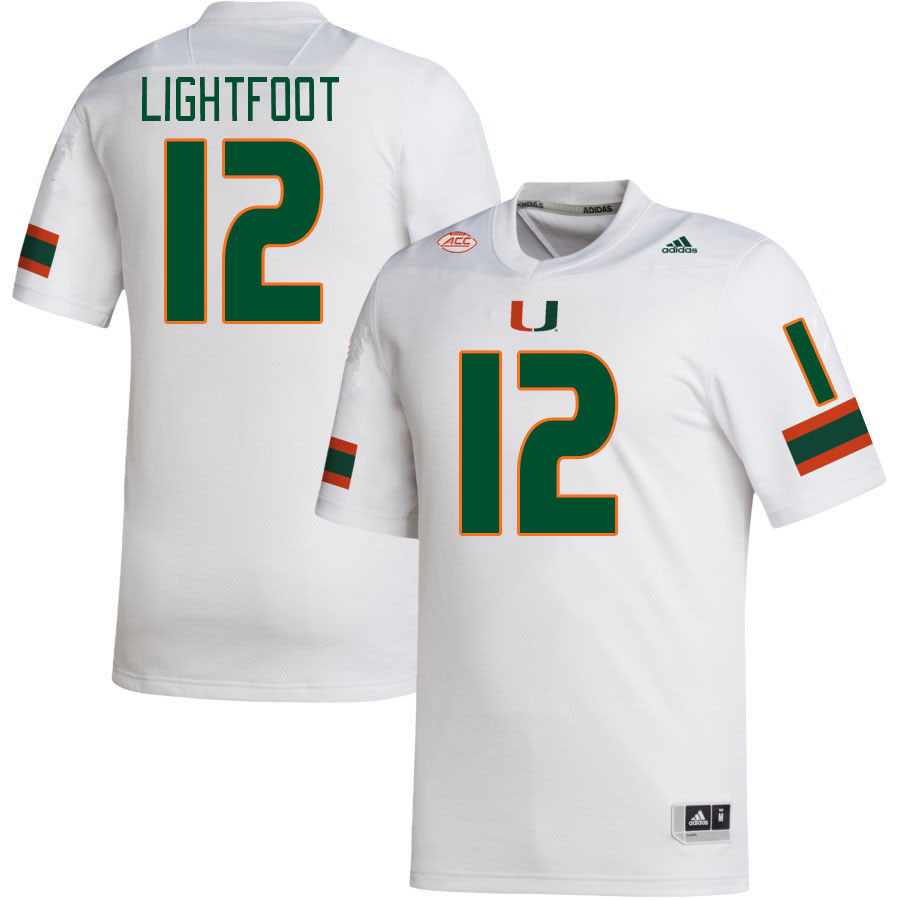 Men #12 Marquise LIghtfoot Miami Hurricanes College Football Jerseys Stitched-White